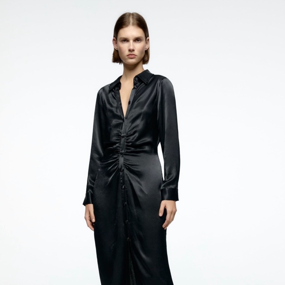 Zara satin effect shirt dress